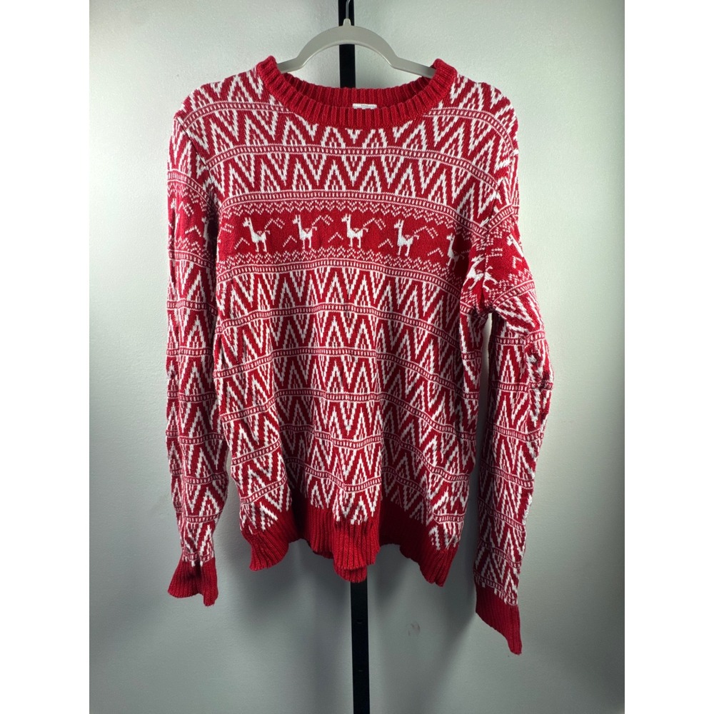 New York Laundry Holiday Classics Llama Christmas Sweater Red White Womens M